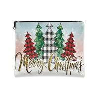 Borsa per il trucco con alberi di Natale, borsa da viaggio per cosmetici rustica vintage per donna, organizer portatile in tela con cerniera, borsa da toilette per la cura della pelle durante le vaca