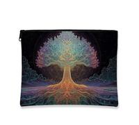 Borsa per il trucco con albero della vita, borsa da viaggio colorata con foresta psichedelica per donne, piccola borsa portatile in tela con cerniera, regalo naturale per la cura della pelle borsa da