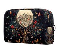 Borsa per il trucco con albero della vita estetico con luna e farfalle colorate e fiori piccola borsa per il trucco per le donne borsa cosmetica con cerniera accessori di bellezza borsa organizer