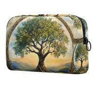 Borsa per il trucco con albero della vita estetico con luna e farfalle colorate e fiori piccola borsa per il trucco per le donne borsa cosmetica con cerniera accessori di bellezza borsa organizer