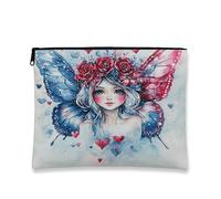 Borsa per il trucco con ali di farfalla, borsa da viaggio artistica da donna, piccola borsa portatile in tela con cerniera, idea regalo per San Valentino, Blu, 7x9 Inch, farfalla