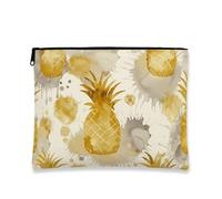 Borsa per il trucco con ananas tropicale, borsa per cosmetici con frutta acquerello per donne, organizer da viaggio con cerniera, borsa da toilette estiva da spiaggia, Giallo, 7x9 Inch, Ananas