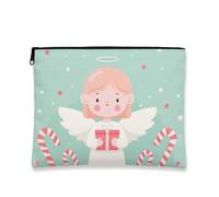 Borsa per il trucco con angelo carino, verde menta, borsa da viaggio per cosmetici da donna, piccola borsa portatile in tela con cerniera, organizer per la cura della pelle, Menta, 7x9 Inch, Angelo