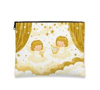 Borsa per il trucco con angelo, graziosa trousse da viaggio per ragazze, piccola borsa portatile in tela con cerniera, borsa da toilette per la cura della pelle delle vacanze, Oro, 7x9 Inch, Angeli