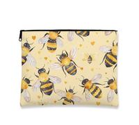 Borsa per il trucco con ape, borsa da viaggio per cosmetici a nido d'ape gialla per donne, piccola borsa portatile in tela con cerniera, regalo di primavera per la cura della pelle, Giallo, 7x9 Inch