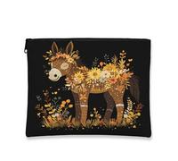 Borsa per il trucco con asino autunnale, 17,8 x 22,9 cm, per viaggio, borsa da viaggio per piante di fiori di campo autunnali, borsa cosmetica per donne, borsa portatile in tela con cerniera
