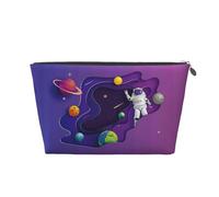 Borsa per il trucco con astronauta in missione nello spazio esterno, trousse da viaggio per articoli da toeletta da donna, borsa per il trucco in pelle, graziosa borsa per il trucco, Argento, Taglia