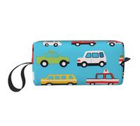 Borsa per il trucco con auto della polizia dei cartoni animati, organizer da viaggio resistente all'acqua, per donne, uomini, ambulanze, camion, cosmetici, con cerniera, piccola borsa per attrezzi