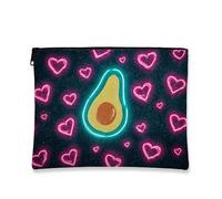 Borsa per il trucco con avocado, con motivo a cuori al neon, borsa da viaggio per donne, organizer portatile in tela con cerniera, perfetta per festival, regali e uso quotidiano, Verde fluorescente