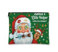 Borsa per il trucco con Babbo Natale, astuccio per cosmetici natalizio da donna, piccolo organizer portatile con cerniera, borsa da toilette per la cura della pelle delle vacanze, Verde, 7x9 Inch