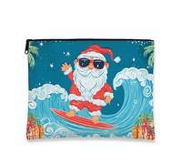 Borsa per il trucco con Babbo Natale, borsa da viaggio per cosmetici da donna, piccola borsa portatile in tela con cerniera, borsa da toilette per la cura della pelle delle vacanze, Blu, 7x9 Inch