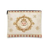 Borsa per il trucco con Babbo Natale, borsa da viaggio per cosmetici da donna, piccola borsa portatile in tela con cerniera, borsa da toilette per la cura della pelle delle vacanze, Crema, 7x9 Inch