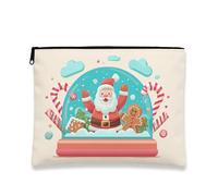 Borsa per il trucco con Babbo Natale, borsa da viaggio per cosmetici da donna, piccola borsa portatile in tela con cerniera, borsa da toilette per la cura della pelle delle vacanze, Crema, 7x9 Inch
