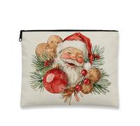 Borsa per il trucco con Babbo Natale, borsa da viaggio per cosmetici vintage fantasiosa per donne, organizer portatile in tela con cerniera, borsa da toilette per la cura della pelle delle vacanze
