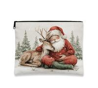 Borsa per il trucco con Babbo Natale e cervo, astuccio da viaggio vintage natalizio per donne, organizer portatile in tela con cerniera, borsa da toilette per la cura della pelle delle vacanze, Rosso