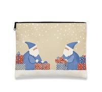 Borsa per il trucco con Babbo Natale, graziosa borsa da viaggio per cosmetici da donna, piccola borsa portatile in tela con cerniera, borsa da toilette per la cura della pelle delle vacanze, Beige