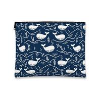 Borsa per il trucco con balena blu navy, borsa da viaggio minimalista oceanica per donne, organizer portatile in tela con cerniera, borsa da toilette estiva per la cura della pelle, Marina Militare