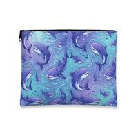Borsa per il trucco con balena, borsa da viaggio per cosmetici da donna, organizer portatile con cerniera, essenziale per la spiaggia estiva, Blu, 7x9 Inch, Balena