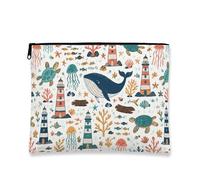 Borsa per il trucco con balena nautica, borsa da viaggio per cosmetici da donna, organizer portatile in tela con cerniera, borsa da toilette estiva per la cura della pelle, 17,8 x 22,9 cm