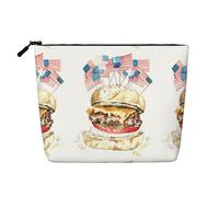 Borsa per il trucco con bandiera americana di Amburgo, grande capacità, da viaggio per donna, impermeabile, monostrato, in simil canapa, portatile, con cerniera