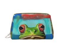 Borsa per il trucco con bandiera di Porto Rico con rana e palme stampate, piccola borsa per il trucco in pelle portatile borsa da viaggio con cerniera per cosmetici organizer per donne