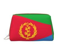 Borsa per il trucco con bandiera eritrea da donna, grande capacità, borsa cosmetica da viaggio, in pelle PU, con cerniera, organizer portatile e aperto