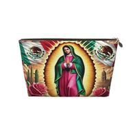 Borsa per il trucco con bandiera messicana e fiori di Nostra Signora di Guadalupe, borsa da viaggio per cosmetici, per donne, 7 x 2,4 x 5 pollici