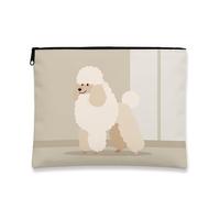 Borsa per il trucco con barboncino, graziosa borsa da viaggio per cosmetici a forma di cane in stile cartone animato, piccola borsa portatile in tela con cerniera, borsa da toeletta regalo per amanti