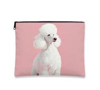 Borsa per il trucco con barboncino, graziosa borsa da viaggio per cosmetici con ritratto di cane bianco, piccola borsa portatile in tela con cerniera, regalo per amanti degli animali, organizer per