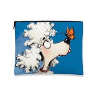 Borsa per il trucco con barboncino, simpatico cane in stile cartone animato con farfalla, borsa da viaggio per cosmetici, da donna, piccola borsa portatile in tela con cerniera, regalo divertente per