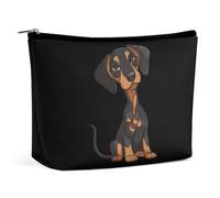 Borsa per il trucco con bassotto e dito medio, grande capacità, pochette cosmetica portatile per donna