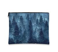 Borsa per il trucco con bosco, con alberi di pino blu, borsa da viaggio per cosmetici, da donna, piccola borsa portatile in tela con cerniera, borsa da toilette invernale per la cura della pelle, Blu