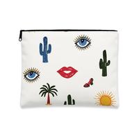Borsa per il trucco con cactus, borsa da viaggio colorata a tema deserto, da donna, piccola borsa portatile in tela con cerniera, borsa da toilette regalo per festival estivi, bianco, 7x9 Inch
