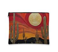 Borsa per il trucco con cactus, borsa da viaggio per cosmetici a tema tramonto nel deserto per donne, piccola borsa portatile in tela con cerniera, regalo naturale per la cura della pelle borsa da