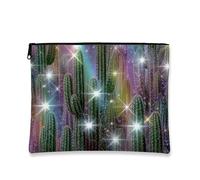 Borsa per il trucco con cactus, organizer da viaggio per cosmetici con piante del deserto scintillanti per donne, piccola borsa portatile in tela con cerniera, borsa da toilette per la cura della