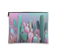 Borsa per il trucco con cactus, vivaci piante del deserto borse da viaggio per donne, piccola borsa portatile in tela con cerniera, regalo a tema naturale per la cura della pelle borsa da toilette