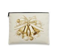 Borsa per il trucco con campanelle dorate, borsa da viaggio per cosmetici per le vacanze, borsa da viaggio portatile piccola in tela con cerniera, borsa invernale per la cura della pelle, Oro, 7x9