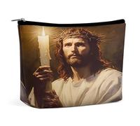 Borsa per il trucco con candela a forma di corona di Gesù Cristo, organizer da viaggio per articoli da toilette, pochette cosmetica per donna, regalo di compleanno per mamma, ragazze, donne e sorelle.