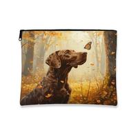 Borsa per il trucco con cane a pelo corto tedesco autunnale, borsa da viaggio divertente per donne e ragazze, piccola borsa portatile in tela con cerniera, borsa da toeletta per animali domestici
