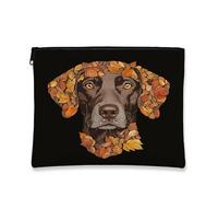 Borsa per il trucco con cane a pelo corto tedesco autunnale, borsa da viaggio per cosmetici con foglie, borsa da viaggio per donne, piccola borsa portatile in tela con cerniera, borsa da toilette per
