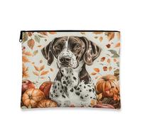 Borsa per il trucco con cane a pelo corto tedesco autunnale, borsa da viaggio per donne, piccola borsa portatile in tela con cerniera, borsa da toilette per cuccioli, 17,8 x 22,9 cm