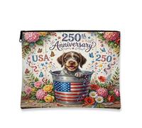 Borsa per il trucco con cane a pelo metallico tedesco 250 anni, astuccio da viaggio per donne e ragazze, organizer portatile in tela con cerniera, borsa da toilette americana, 17,8 x 22,9 cm