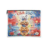 Borsa per il trucco con cane barboncino 250 anni, 4 luglio, borsa da viaggio floreale per donne, regali per ragazze, organizer portatile americano in tela con cerniera, 17,8 x 22,9 cm