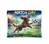 Borsa per il trucco con cane Boykin Spaniel, borsa da viaggio per cosmetici con campo da calcio ad acquerello, borsa da viaggio per donne, piccola borsa portatile in tela con cerniera, borsa da