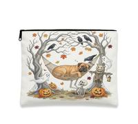 Borsa per il trucco con cane Bullmastiffs autunnale di Halloween, 17,8 x 22,9 cm, per viaggio, spaventoso e divertente, fantasma, scheletro fantasma, trousse per cosmetici, per donne, spettrale