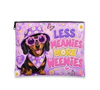 Borsa per il trucco con cane carino, astuccio cosmetico viola giocoso per le donne, borsa portatile in tela con cerniera, organizer per articoli da toeletta da viaggio, Viola, 7x9 Inch, Cane