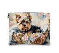 Borsa per il trucco con cane carino, borsa da viaggio per cosmetici con animali floreali per donne, piccola borsa portatile in tela con cerniera, borsa da toilette regalo per festival di primavera