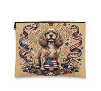 Borsa per il trucco con cane Cocker Spaniel, borsa da viaggio vintage da donna, piccola borsa portatile in tela con cerniera, borsa da toilette 4 luglio, 18 x 22 cm