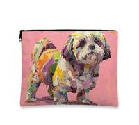 Borsa per il trucco con cane collage, borsa da viaggio artistica colorata Shih Tzu per donne, piccola borsa portatile in tela con cerniera, borsa da toilette regalo per amanti degli animali, Pesca