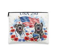 Borsa per il trucco con cane Corso 250 anni, divertente borsa da viaggio floreale per donne, piccola borsa portatile in tela con cerniera, borsa da toilette patriottica, 17,8 x 22,9 cm